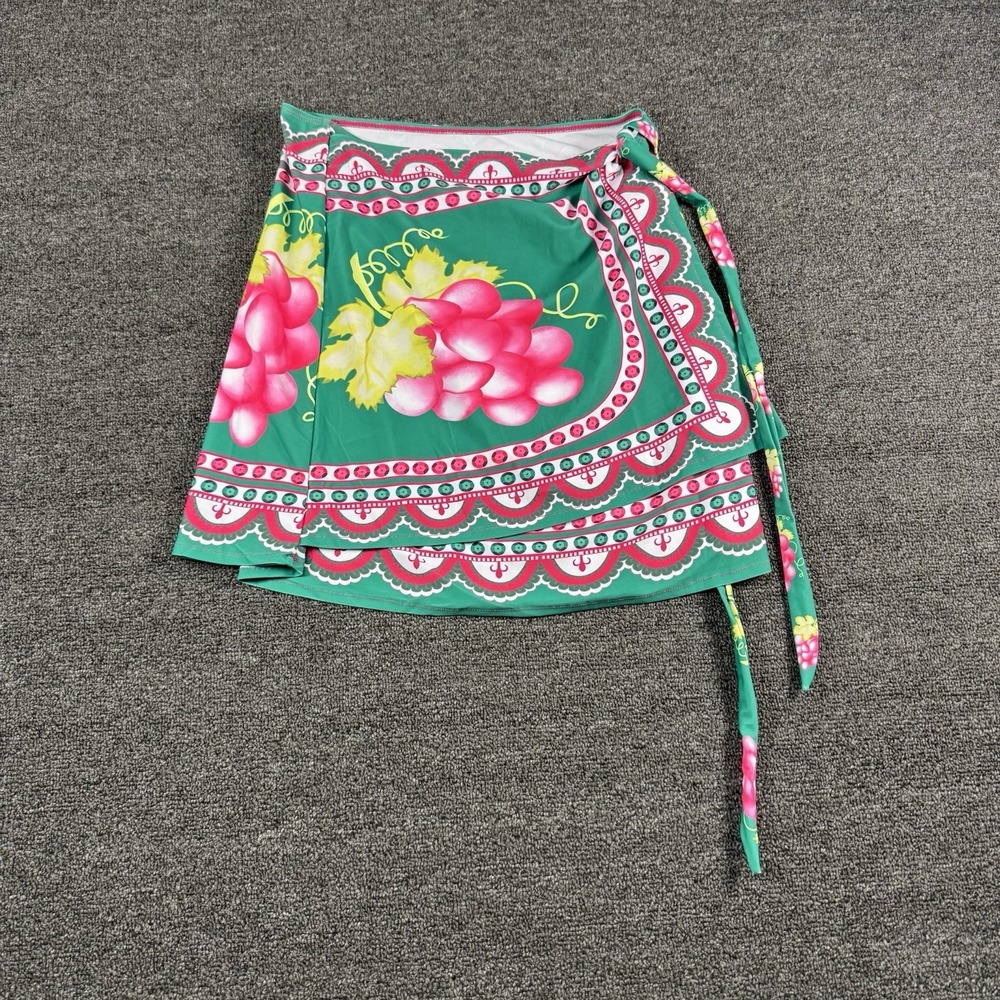 New Green Pink Grapes Tie-Waist Wrap Mini Skirt Swim‎ Coverup Misses Large